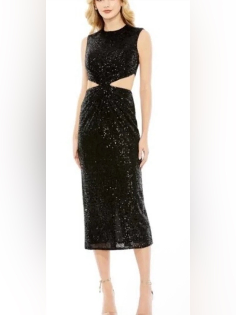 Mac Duggal Black Sequin Cutout Dress Style 27022